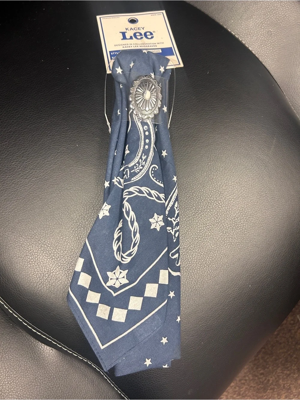 Women’s Navy Bandana Neck Scarf with Concho Accent